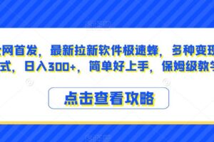 全网首发，最新拉新软件极速蜂，多种变现方式，日入300+，简单好上手，保姆级教学【揭秘】