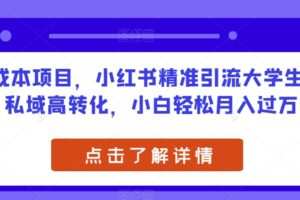 0成本项目，小红书精准引流大学生，私域高转化，小白轻松月入过万【揭秘】