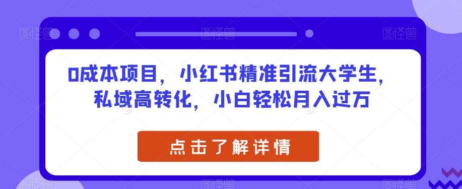 0成本项目,小红书精准引流大学生,私域高转化,小白轻松月入过万【揭秘】