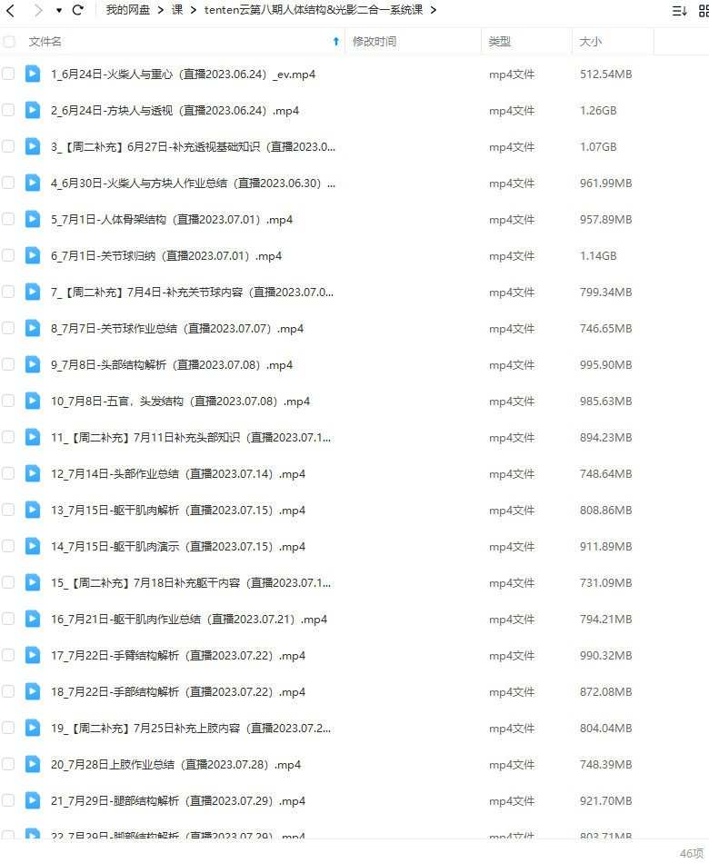 tenten云2023人体结构&光影二合一系统课第八期【画质不错只有视频】