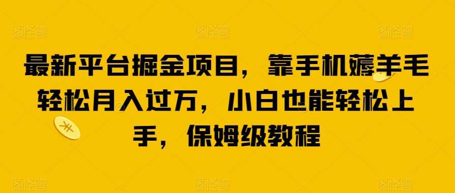 最新平台掘金项目,靠手机薅羊毛轻松月入过万,小白也能轻松上手,保姆级教程【揭秘】