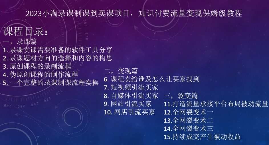 2023小淘录课制课到卖课项目，知识付费流量变现保姆级教程