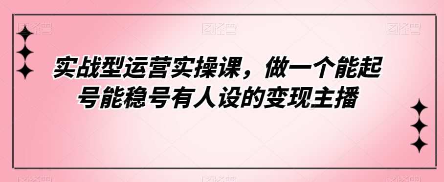 实战型运营实操课,做一个能起号能稳号有人设的变现主播