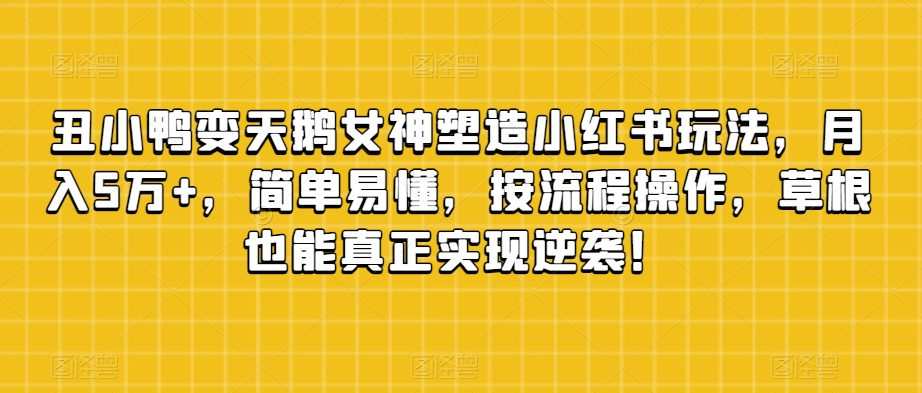 丑小鸭变天鹅女神塑造小红书玩法,月入5万+,简单易懂,按流程操作,草根也能真正实现逆袭!