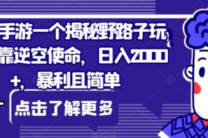 抖音手游一个揭秘野路子玩法，靠逆空使命，日入2000+，暴利且简单【揭秘】