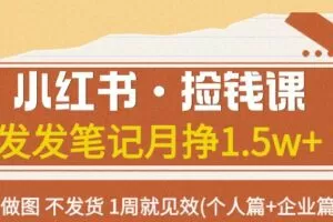 小红书·捡钱课发发笔记月挣1.5w+不做图不发货1周就见效(个人篇+企业篇)