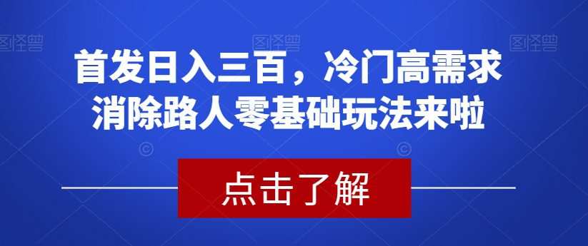首发日入三百,冷门高需求消除路人零基础玩法来啦【揭秘】