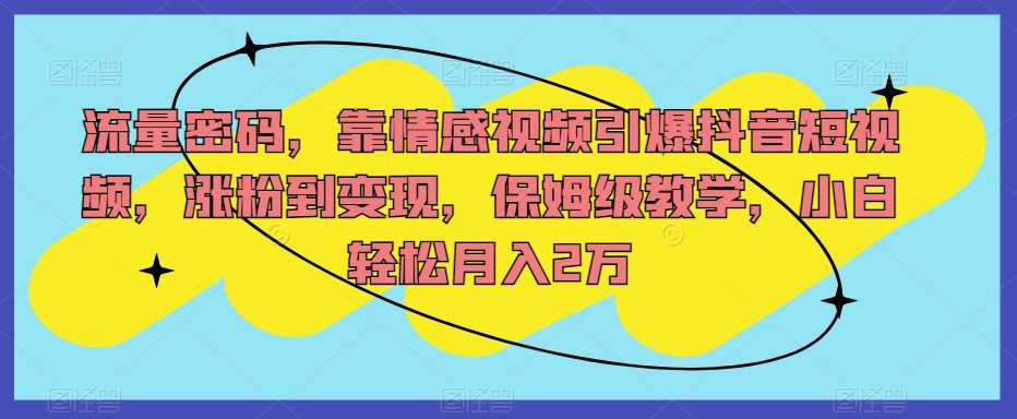 流量密码,靠情感视频引爆抖音短视频,涨粉到变现,保姆级教学,小白轻松月入2万【揭秘】