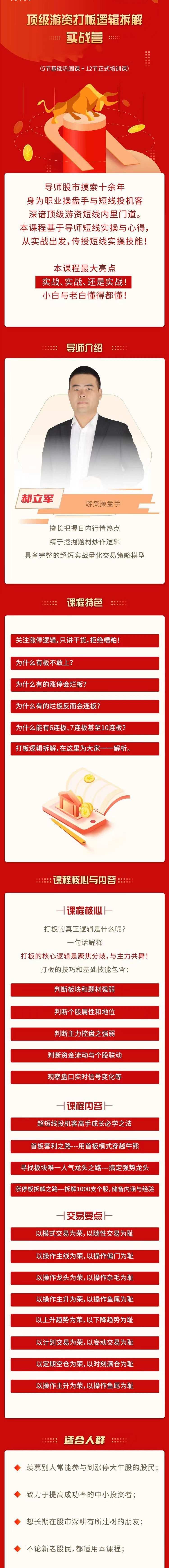 郝立军顶级游资打板逻辑拆解实战营