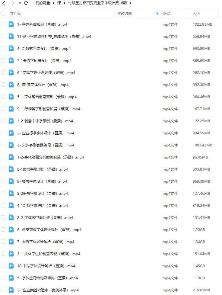 付顽童商业字体设计第16期2022年12月结课【画质还可以只有视频】