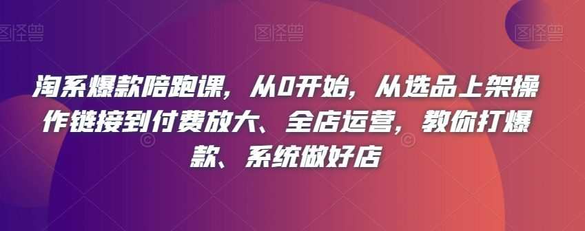 淘系爆款陪跑课，从0开始，从选品上架操作链接到付费放大、全店运营，教你打爆款、系统做好店