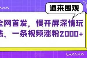全网首发，慢开屏深情玩法，一条视频涨粉2000+【揭秘】