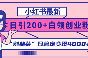 小红书最新日引200+创业粉”割韭菜“日稳定变现4000+实操教程！