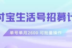 支付宝生活号作者招募计划，单号单月2600，可批量去做，工作室一人一个月轻松1w+【揭秘】
