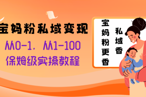 宝妈粉私域变现从0-1，从1-100，保姆级实操教程，长久稳定的变现之法