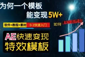 AE视频特效模板变现月入3-5W，0-1快速入门，软件+教程+素材