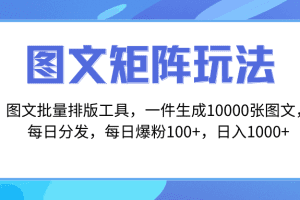 图文批量排版工具，矩阵玩法，一键生成10000张图，每日分发多个账号，每…