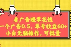 无脑看广告获取收益，一条广告0.5，日稳定60-100+，可批量放大，超级稳定。