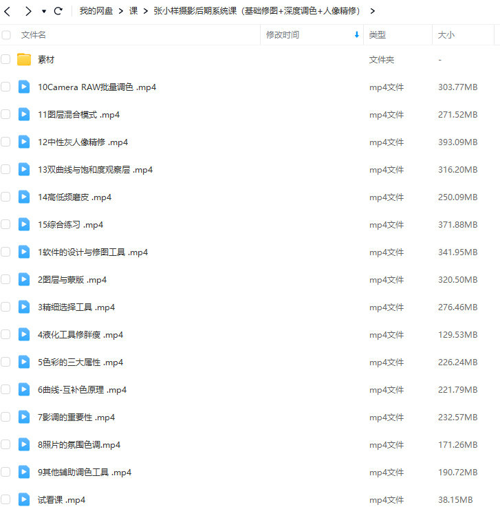 张小样摄影后期系统课【画质高清有素材】