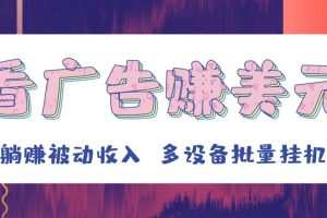 挂机看广告赚美元，可多设备批量挂机，躺赚被动收入