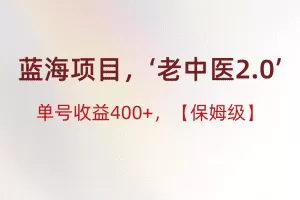 蓝海项目，“小红书老中医2.0”，单号收益400+，保姆级教程
