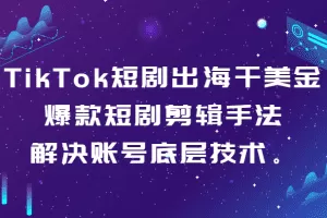 TikTok短剧出海干美金-爆款短剧剪辑手法，解决账号底层技术。