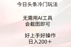 今日头条冷门玩法，无需用AI工具，会截图即可。门槛低好操作好上手，日…