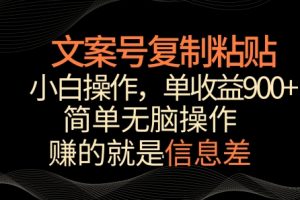 文案号掘金，简单复制粘贴，小白操作，单作品收益900+