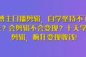 博主口播剪辑，自学坚持不下去？会剪辑不会变现？十天学会剪辑，疯狂变现收钱!