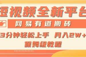全新短视频平台，网易有道搬砖，月入1W+，平台处于发展初期，正是入场最…