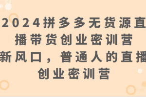 2024拼多多无货源直播带货创业密训营：新风口，普通人的直播创业密训营
