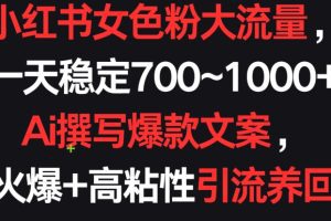 小红书女色粉大流量，一天稳定700~1000+  Ai撰写爆款文案，条条火爆+高粘性引流养回头客