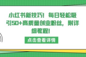 小红书新技巧，每日轻松吸引50+高质量创业粉丝，附详细教程