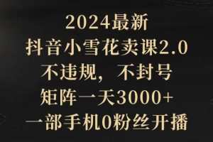 2024最新抖音小雪花卖课2.0 不违规 不封号 矩阵一天3000+一部手机0粉丝开播