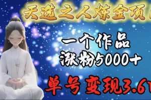 天选之人炼金项目，一个作品涨粉5000+，单号变现3.6w