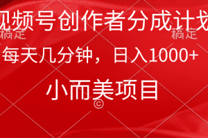 视频号创作者分成计划，每天几分钟，收入1000+，小而美项目