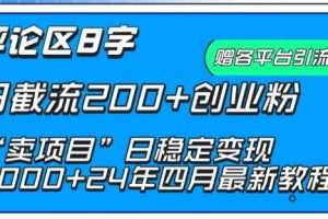抖音评论区8字日截流200+创业粉 “卖项目”日稳定变现5000+