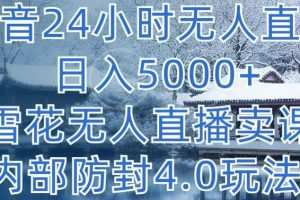 抖音24小时无人直播 日入5000+，雪花无人直播卖课，内部防封4.0玩法