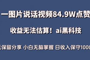 一图片说话视频84.9W点赞，收益无法估算，ai赛道蓝海项目，小白无脑掌握日收入保守1000+