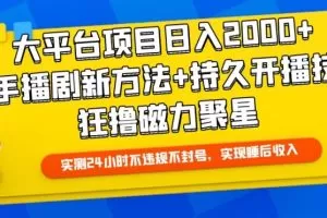 大平台项目日入2000+，快手播剧新方法+持久开播技术，狂撸磁力聚星