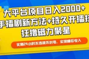 大平台项目日入2000+，快手播剧新方法+持久开播技术，狂撸磁力聚星