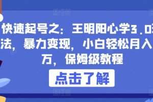 快速起号之：王明阳心学3.0玩法，暴力变现，小白轻松月入过万，保姆级教程