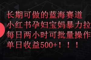 长期可做的蓝海赛道，小红书孕妇宝妈暴力拉新玩法，每日两小时可批量操作，单日收益500+