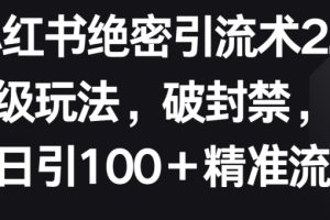 小红书绝密引流术2.0升级玩法，破封禁，轻松日引100+精准流量