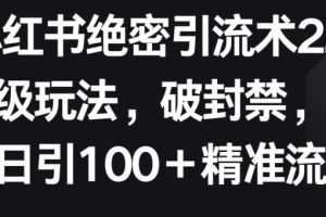 小红书绝密引流术2.0升级玩法，破封禁，轻松日引100+精准流量