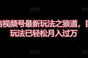 微信视频号最新玩法之狼道，目前玩法已轻松月入过万