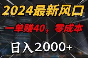 2024最新风口项目，一单40，零成本，日入2000+，100%必赚，无脑操作