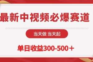 最新中视频必爆赛道，当天做当天起，单日收益300-500+
