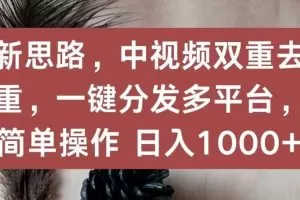 新思路，中视频双重去重，一键分发多平台，简单操作，日入1000+