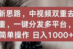 新思路，中视频双重去重，一键分发多平台，简单操作，日入1000+